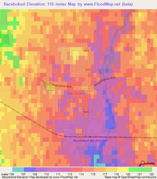 Bacsbokod,Hungary Elevation Map
