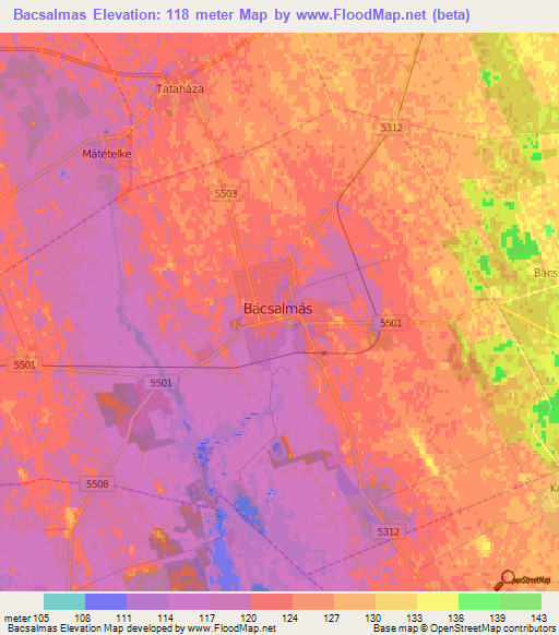 Bacsalmas,Hungary Elevation Map