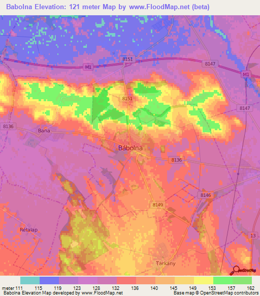 Babolna,Hungary Elevation Map