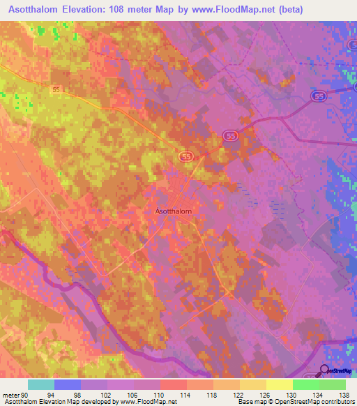 Asotthalom,Hungary Elevation Map