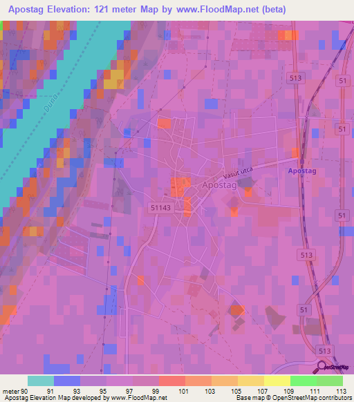 Apostag,Hungary Elevation Map