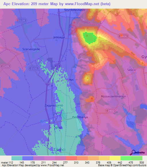 Apc,Hungary Elevation Map