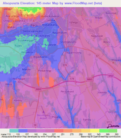 Alsopuszta,Hungary Elevation Map