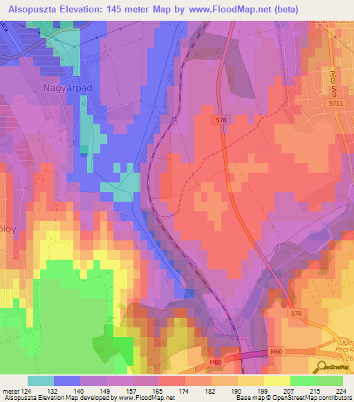 Alsopuszta,Hungary Elevation Map