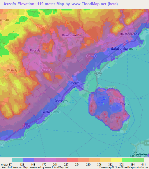 Aszofo,Hungary Elevation Map