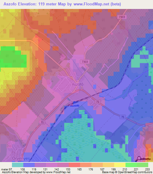 Aszofo,Hungary Elevation Map