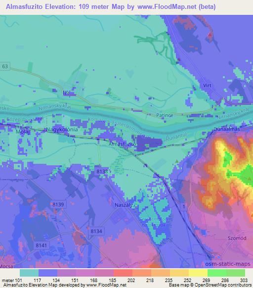 Almasfuzito,Hungary Elevation Map