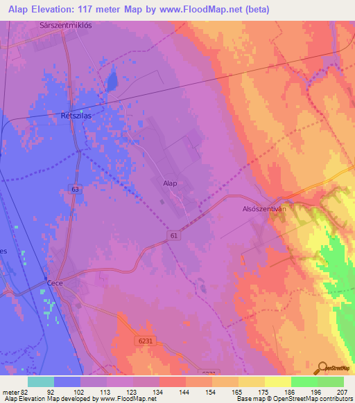 Alap,Hungary Elevation Map