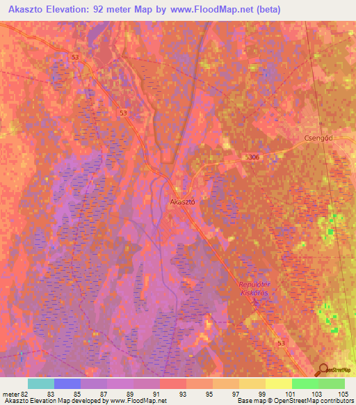 Akaszto,Hungary Elevation Map
