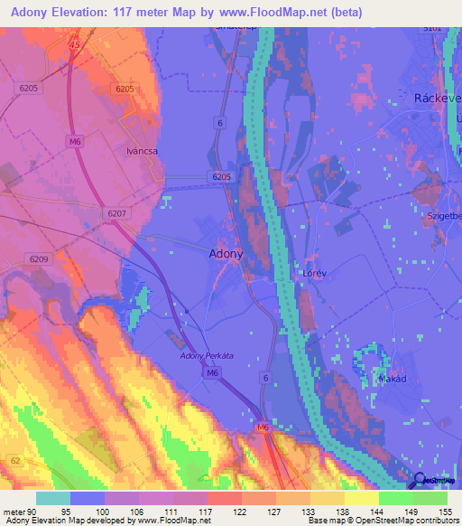 Adony,Hungary Elevation Map