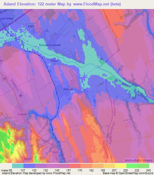 Adand,Hungary Elevation Map