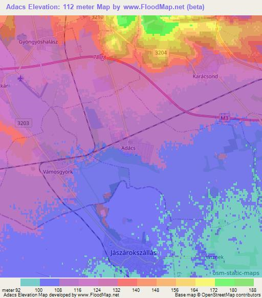 Adacs,Hungary Elevation Map