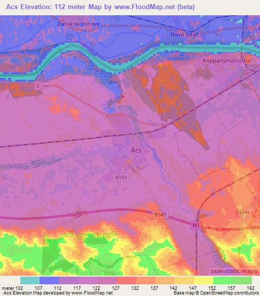 Acs,Hungary Elevation Map