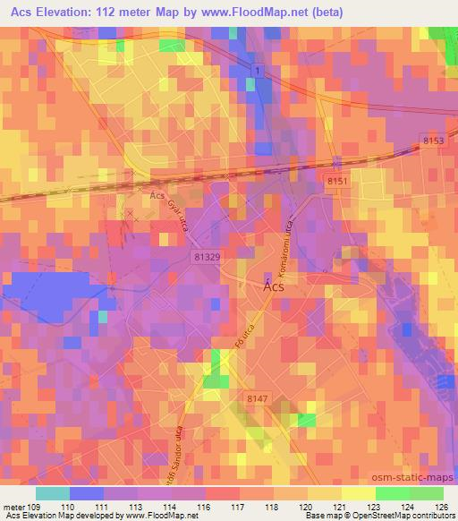 Acs,Hungary Elevation Map