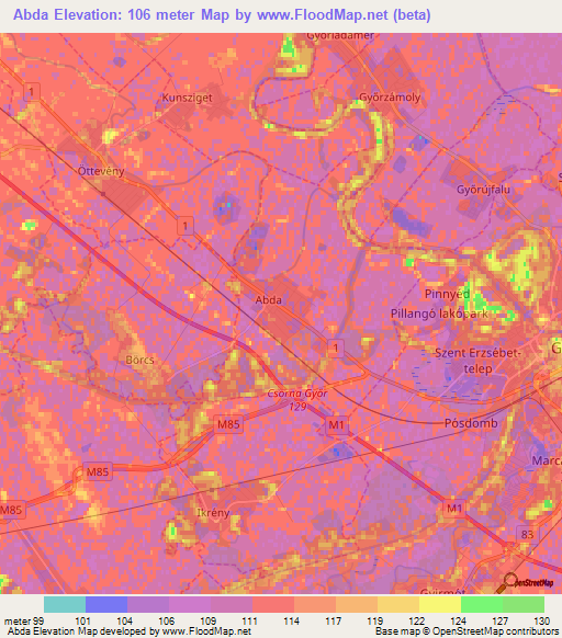 Abda,Hungary Elevation Map