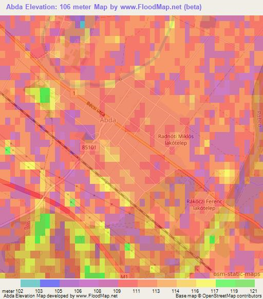 Abda,Hungary Elevation Map