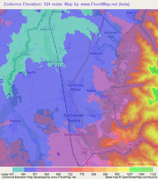 Zorkovce,Slovakia Elevation Map