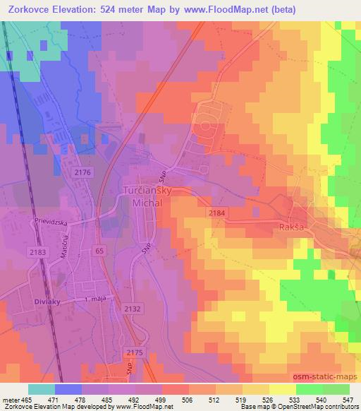 Zorkovce,Slovakia Elevation Map