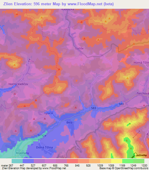 Zlien,Slovakia Elevation Map