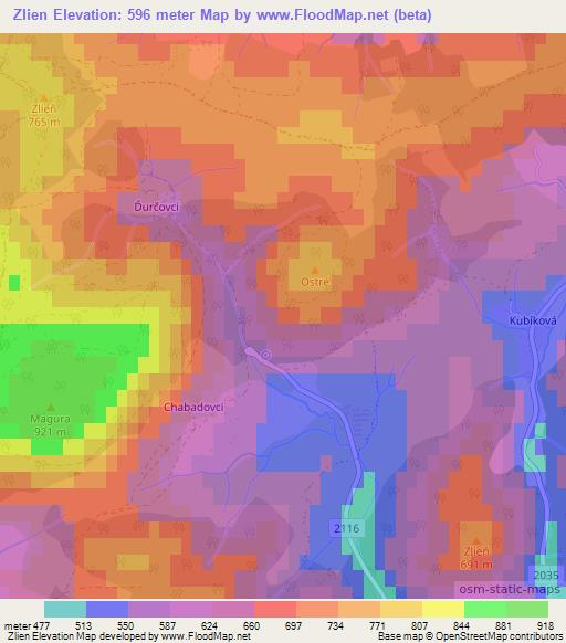 Zlien,Slovakia Elevation Map