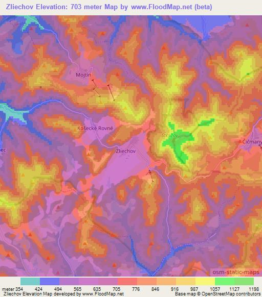 Zliechov,Slovakia Elevation Map