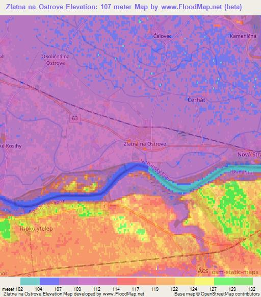 Zlatna na Ostrove,Slovakia Elevation Map