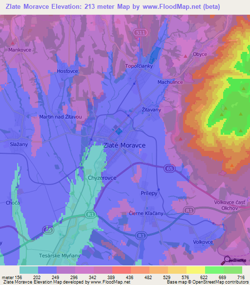 Zlate Moravce,Slovakia Elevation Map