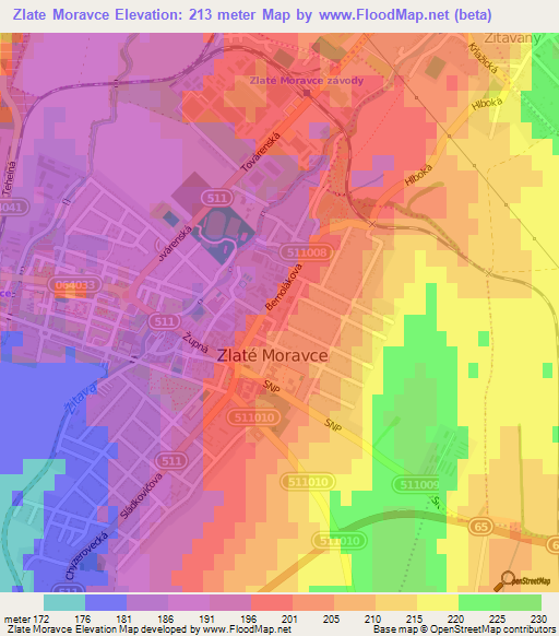Zlate Moravce,Slovakia Elevation Map