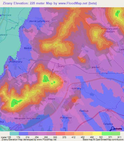 Zirany,Slovakia Elevation Map