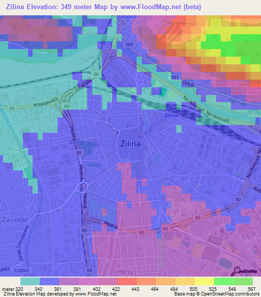 Zilina,Slovakia Elevation Map