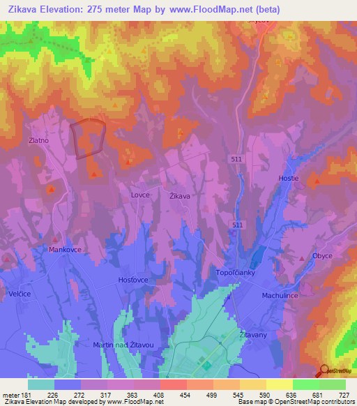 Zikava,Slovakia Elevation Map