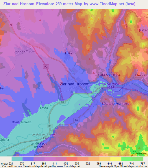 Ziar nad Hronom,Slovakia Elevation Map