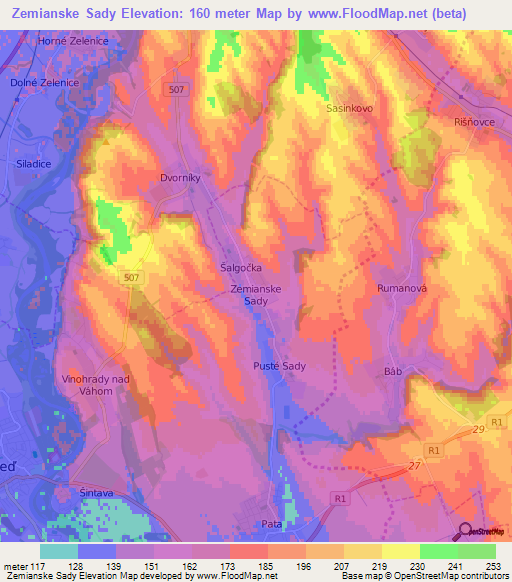 Zemianske Sady,Slovakia Elevation Map