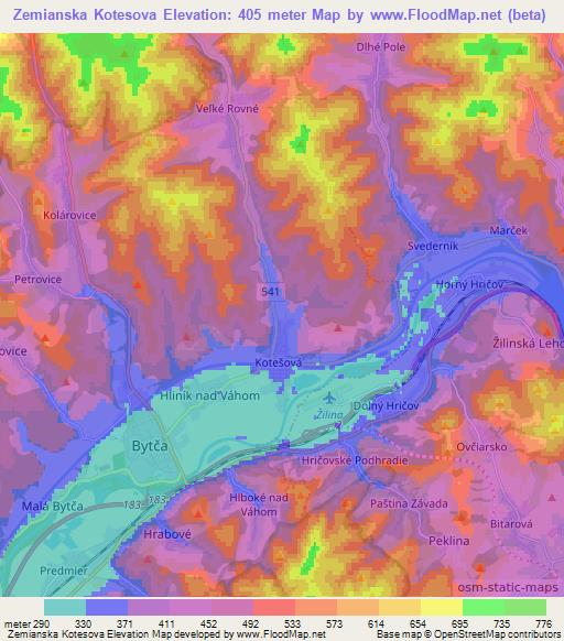 Zemianska Kotesova,Slovakia Elevation Map