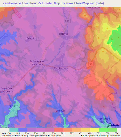 Zemberovce,Slovakia Elevation Map