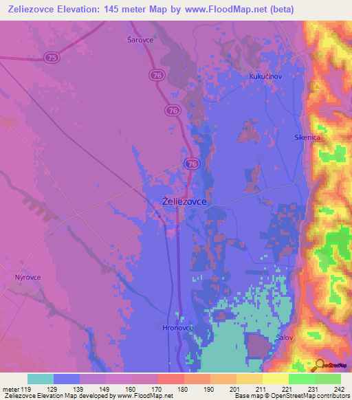 Zeliezovce,Slovakia Elevation Map