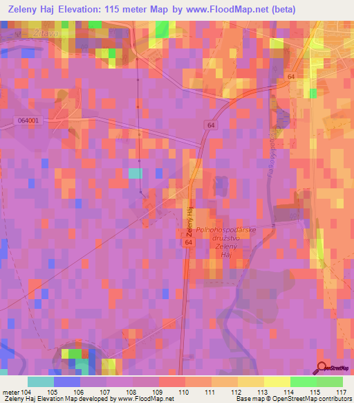 Zeleny Haj,Slovakia Elevation Map