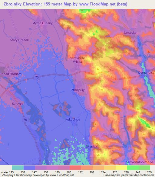 Zbrojniky,Slovakia Elevation Map
