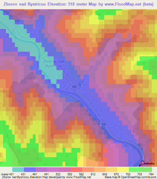 Zborov nad Bystricou,Slovakia Elevation Map