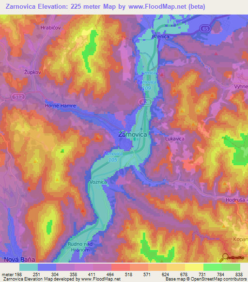 Zarnovica,Slovakia Elevation Map