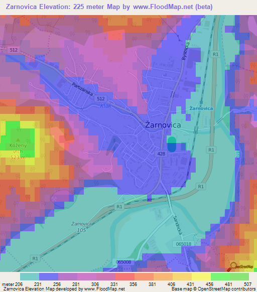 Zarnovica,Slovakia Elevation Map