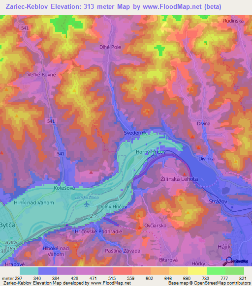 Zariec-Keblov,Slovakia Elevation Map