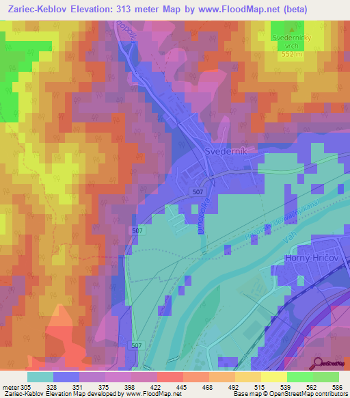 Zariec-Keblov,Slovakia Elevation Map