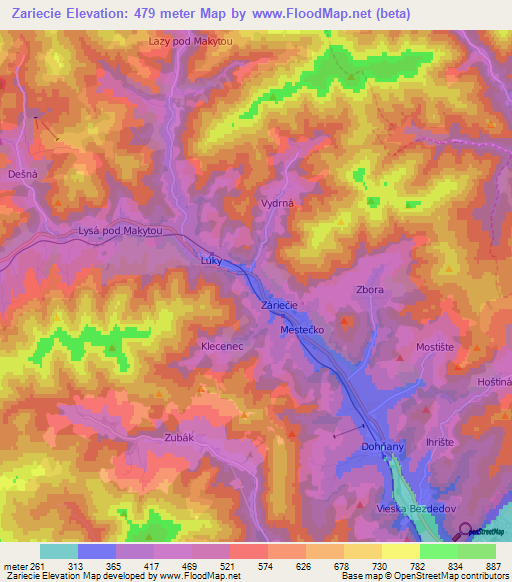 Zariecie,Slovakia Elevation Map