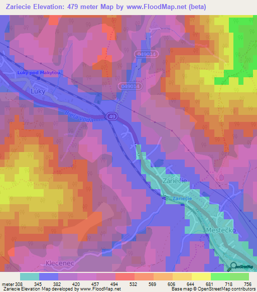 Zariecie,Slovakia Elevation Map