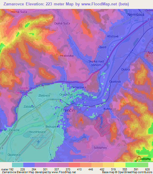 Zamarovce,Slovakia Elevation Map