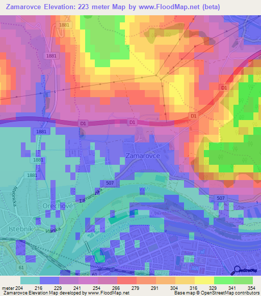Zamarovce,Slovakia Elevation Map