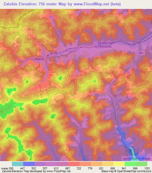 Zalubie,Slovakia Elevation Map