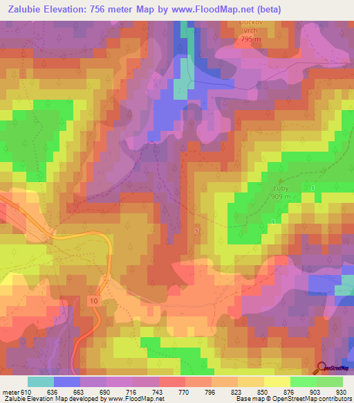 Zalubie,Slovakia Elevation Map