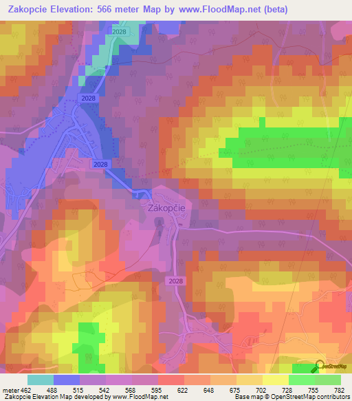 Zakopcie,Slovakia Elevation Map